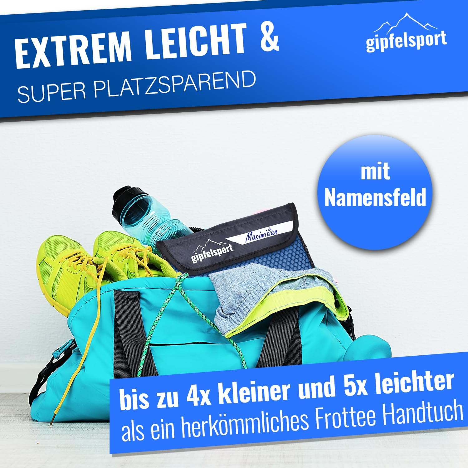 Detalle de gipfelsport Mikrofaser Handtuch – kompakt, schnelltrocknend, 200x90 cm, Blau