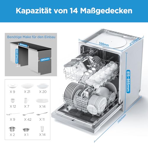 Detalle de Midea Geschirrspüler Teilintegriert 60 cm – 13 Gedecke, flexible Beladung, Home Connect