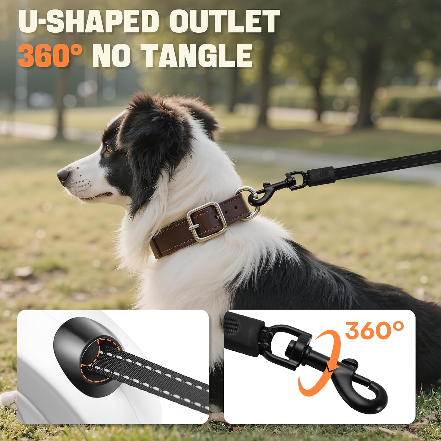 Detalle 2 de PETSWEET Retractable Dog Leash with LED Light, Reflective Tape and 16ft Lead