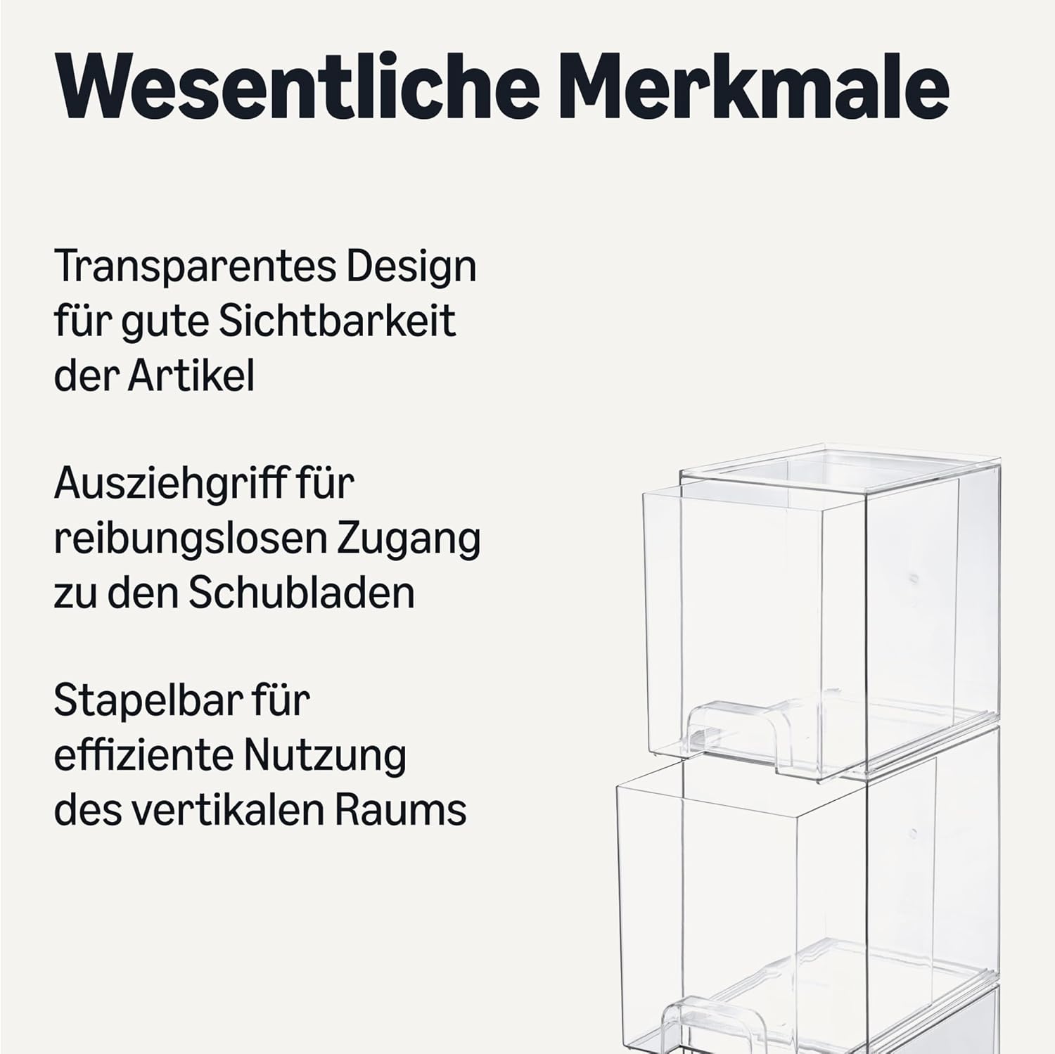 Thumbnail 2 de Amazon Basics stapelbare Aufbewahrungsschubladen aus Kunststoff (transparent) – 4er-Set, Maße 15,3 × 18,8 × 19,6 cm