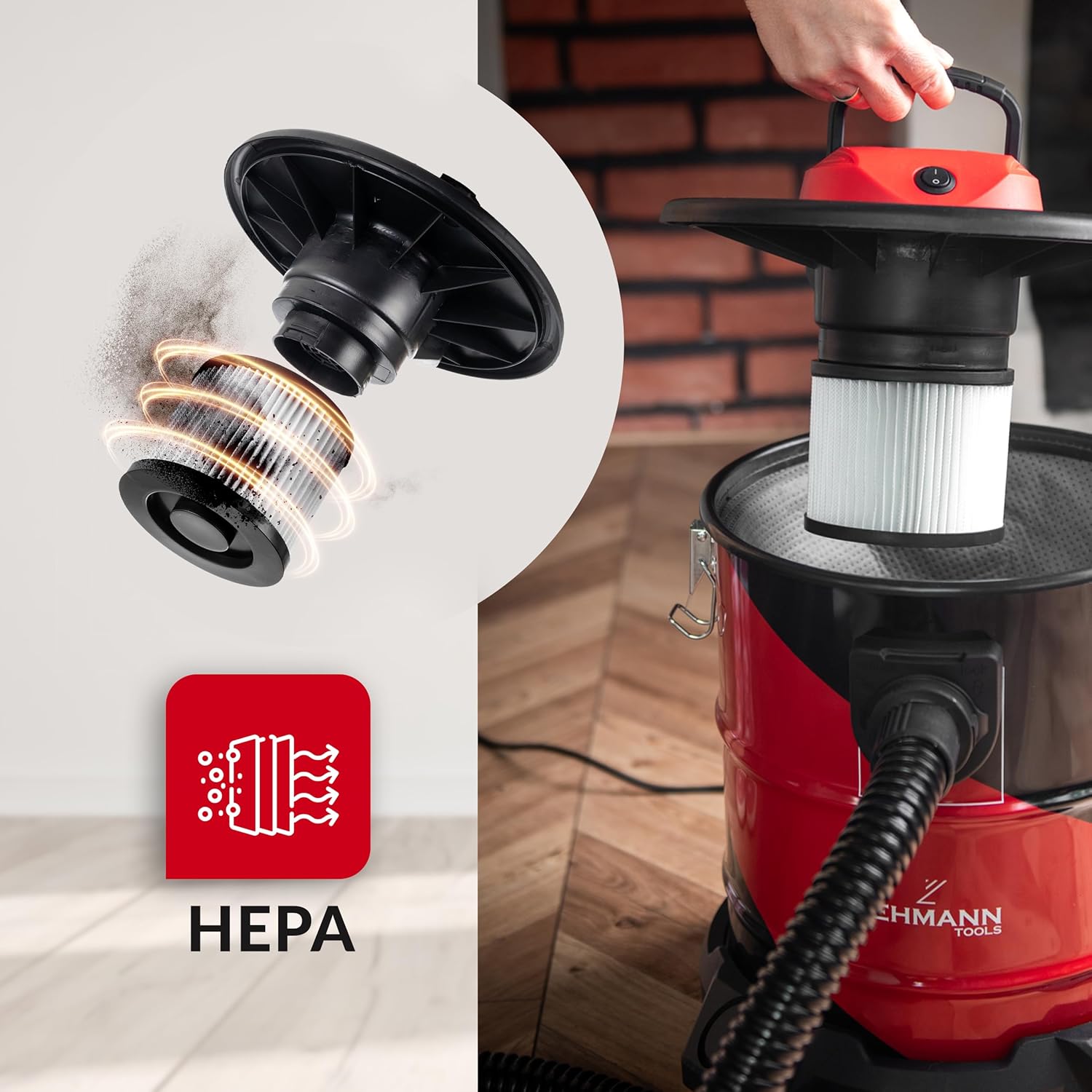Thumbnail 3 de LEHMANN Haddo aspirapolvere industriale 2000 W con bidone acciaio inox da 20 L, filtro HEPA e funzione soffiante