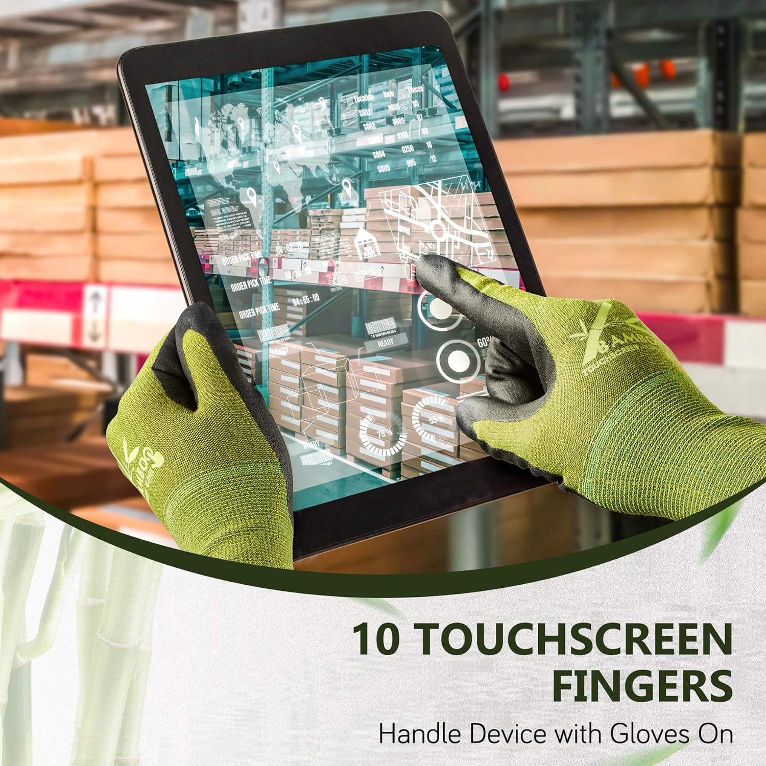 Thumbnail 3 de COOLJOB Bamboo Gardening Gloves with Nitrile Coating & Touchscreen (2 Pairs) – Green, Medium