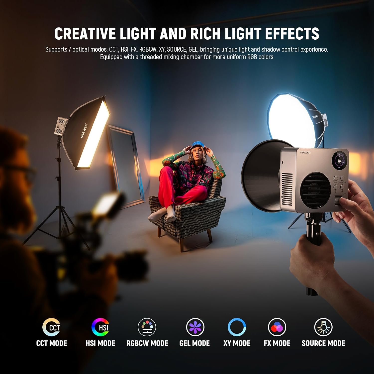 Detalle de NEEWER HB80C RGBWW LED Video Light with Built-in 72Wh Battery & Bowens Mount