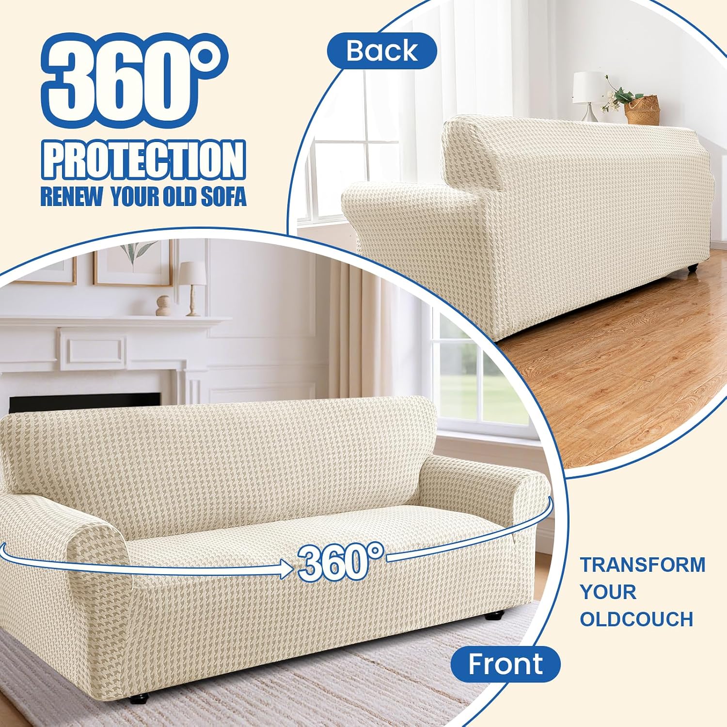 Detalle de YSTELLAA Housse Canapé 2 places extensible universelle avec accoudoirs – Beige