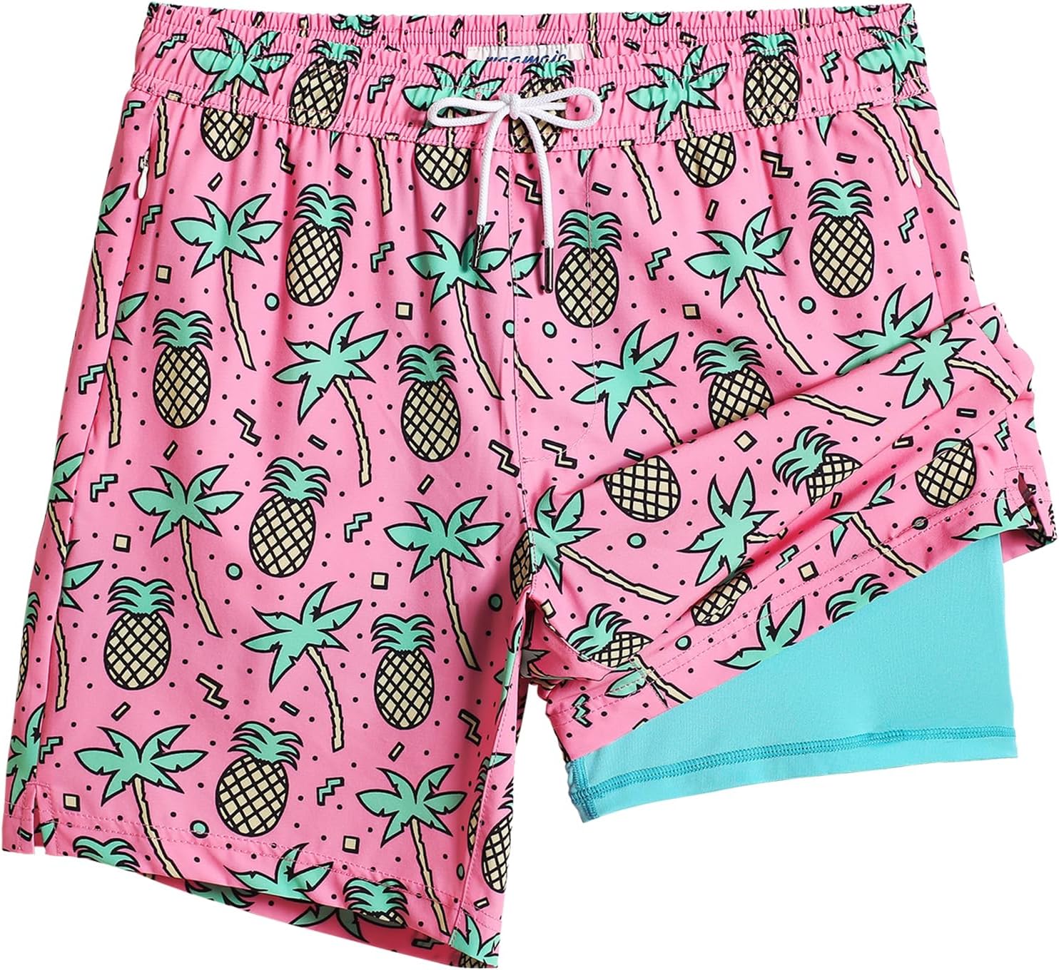 Detalle de MaaMgic 2-in-1 Badehose für Herren mit Kompressions-Innenhose – schnelltrocknende Boardshorts mit 4-Wege-Stretch