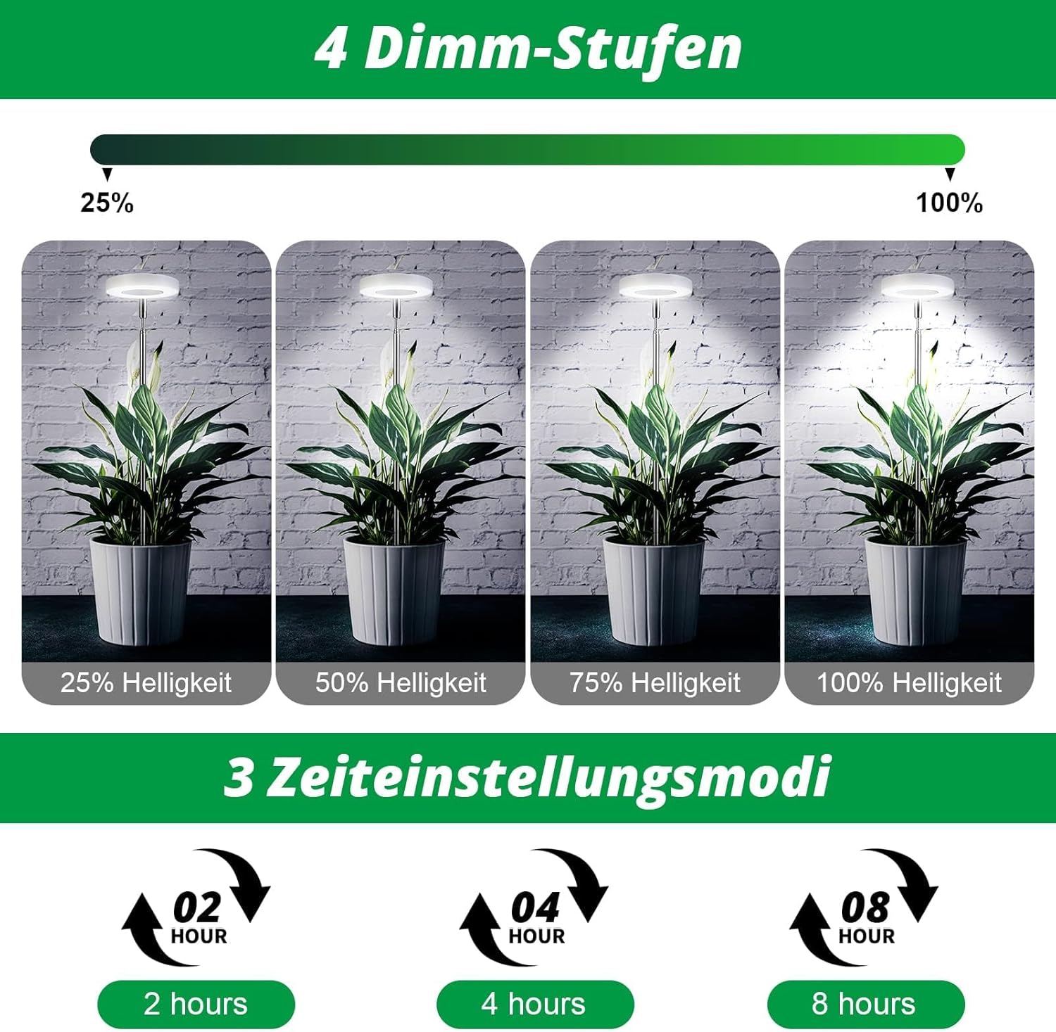Detalle de Cieex 2er Pflanzenlampe Led Vollspektrum für Zimmerpflanzen – verstellbare Höhe, Timer und 4 Helligkeitsstufen
