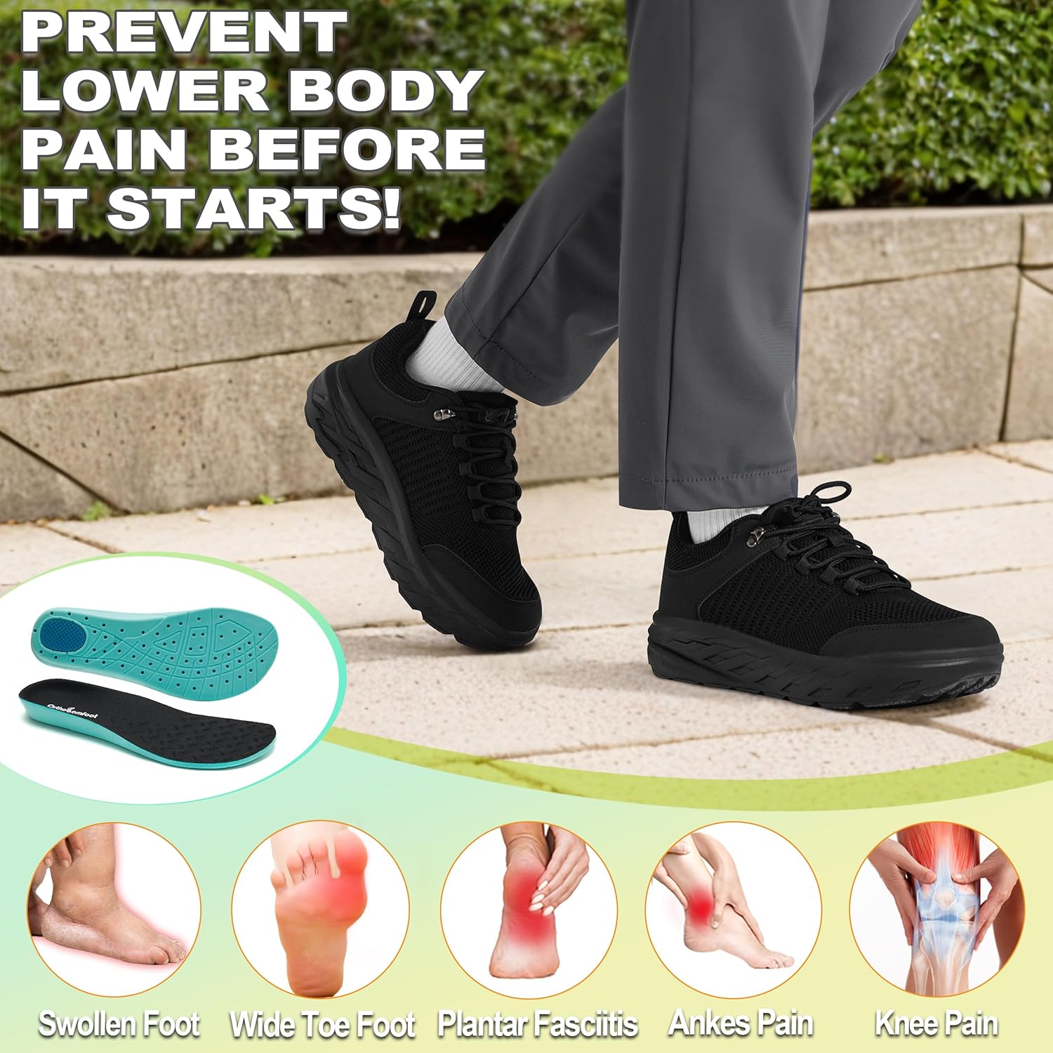 Detalle de OrthoComfoot Men’s Orthopedic Diabetic Wide Shoes with Arch Support and Wide Toe Box