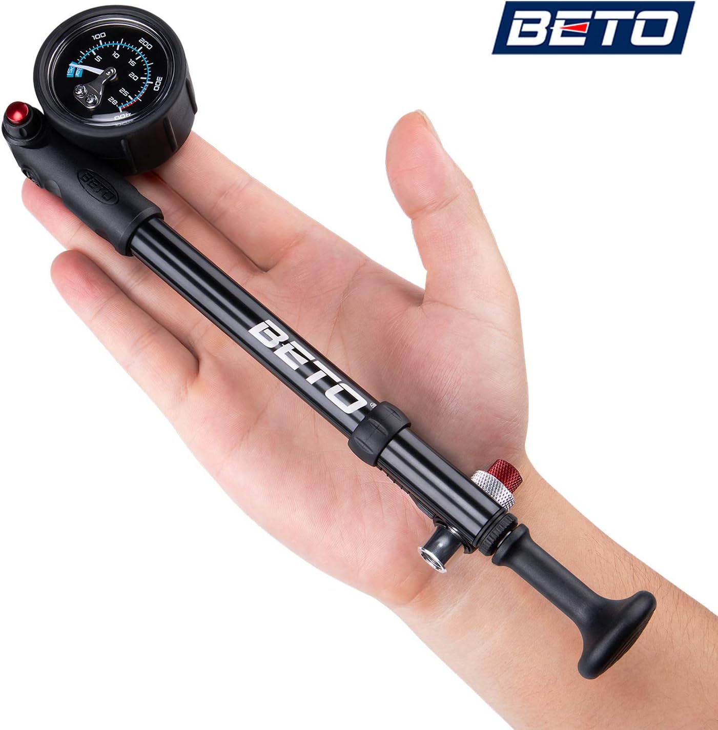 Detalle de Beto Pompe à chocs haute pression (jusqu’à 400 PSI) pour fourche et suspension arrière avec valve Schrader