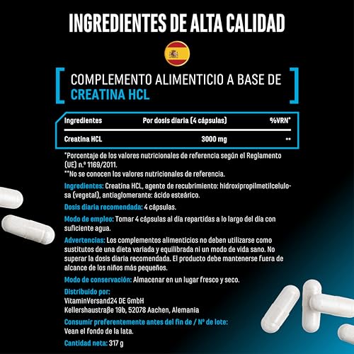 Thumbnail 4 de Creatine HCL – 365 cápsulas de alta dosis (3000 mg por dosis diaria) de GEN GERMAN ELITE NUTRITION