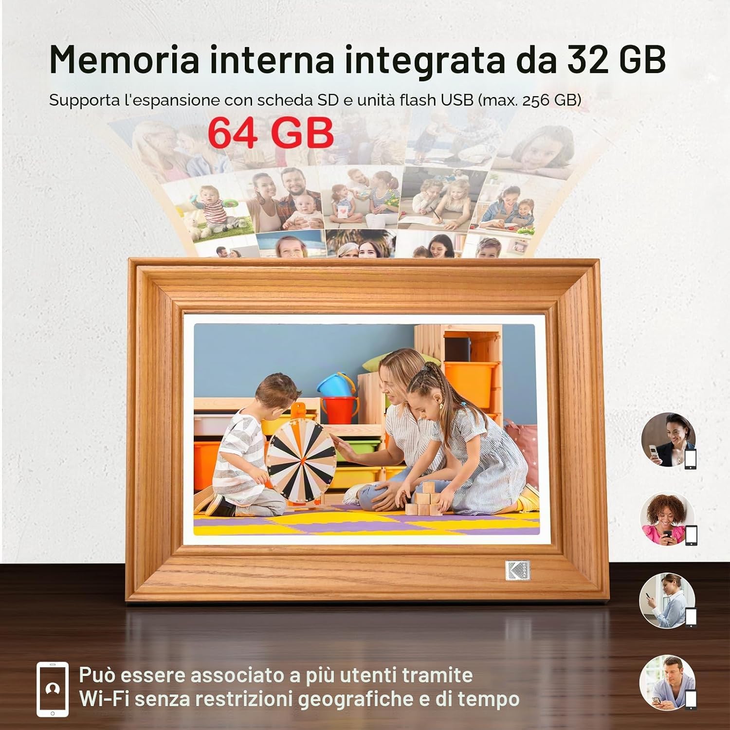 Detalle de KODAK Cornice Digitale WiFi 10'' con 64 GB espandibili: condivisione foto, video e musica via app