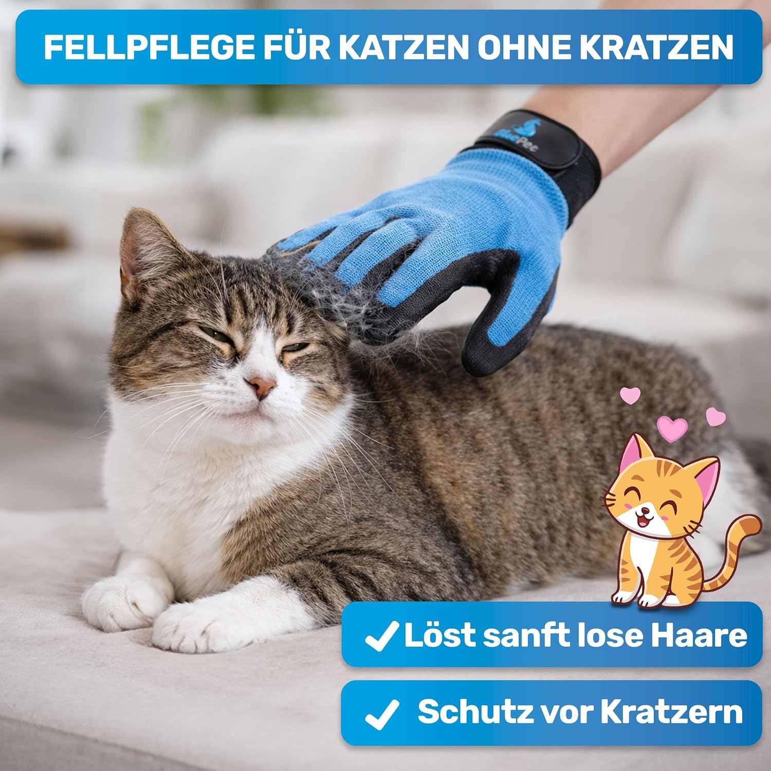 Detalle 2 de BluePet Fellpflegehandschuh für Hund, Katze & Pferd – sanfte Fellpflege ohne lästiges Zupfen