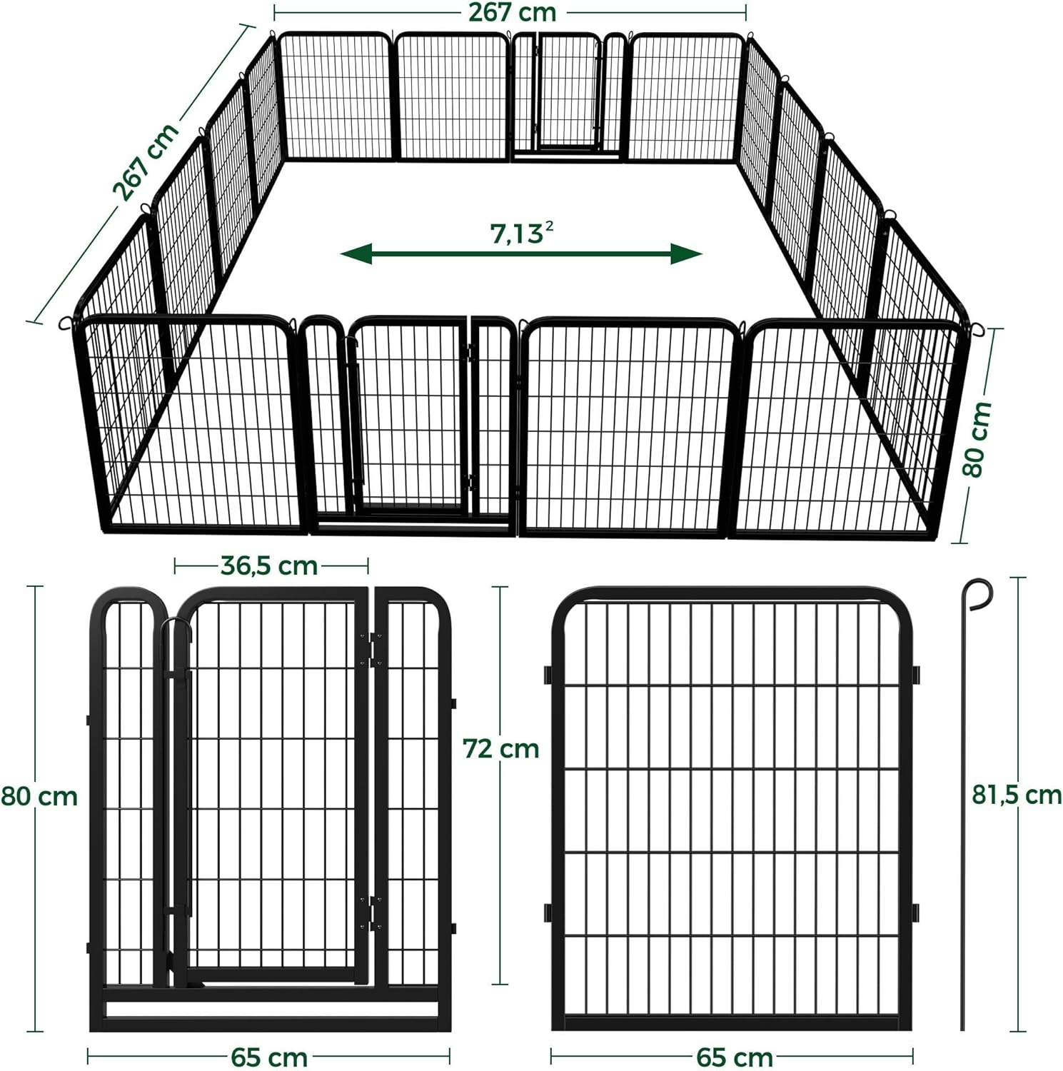 Thumbnail 1 de Yaheetech Parc pour chien 16 panneaux 80 cm : enclos modulable intérieur/extérieur pour chiot, lapin et rongeurs