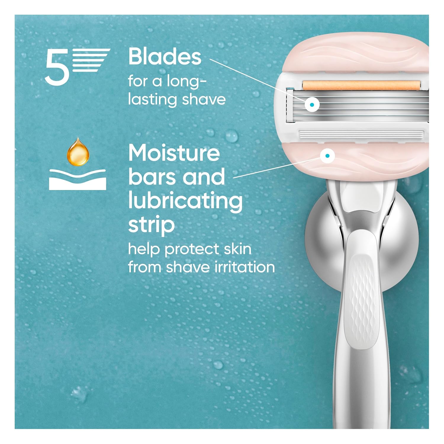 Detalle 2 de Gillette Venus ComfortGlide Plus Olay Sugarberry Women’s Razor (Rose Gold Metal Handle) + 4 Blade Refills, 5-Blade Cartridges