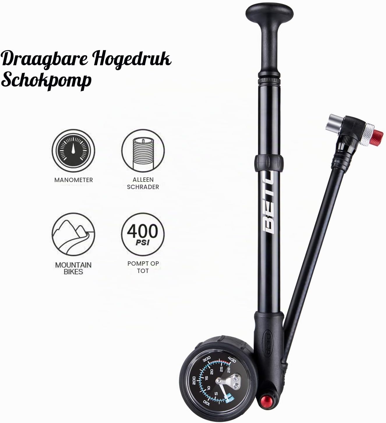 Thumbnail 3 de BETO SP-003AG hogedrukpomp voor MTB-vering, tot 400 PSI, Schrader