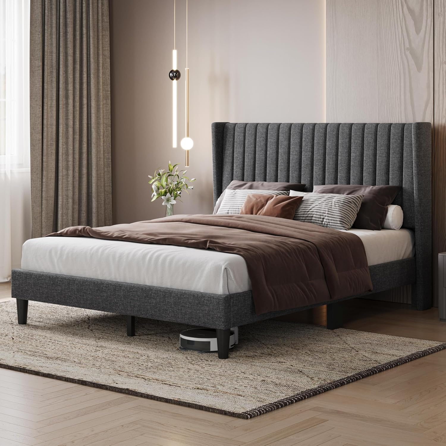 Thumbnail 2 de Yaheetech YT-00111176-001 Queen Upholstered Bed Frame, Dark Gray
