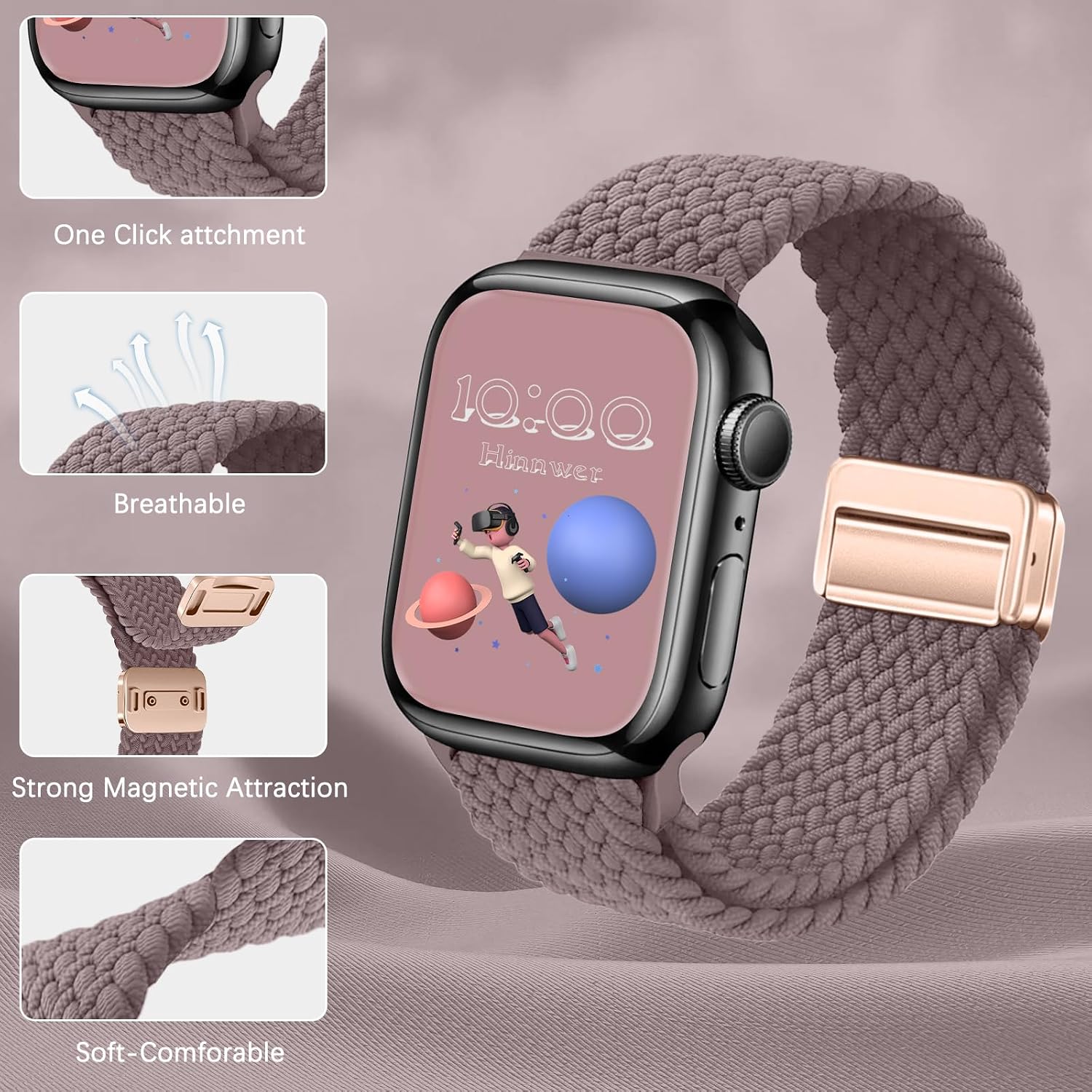 Thumbnail 1 de Hinnwer Nylon Elastic Braided Strap for Apple Watch (38–42mm) – Smoke Purple