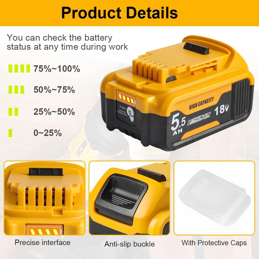 Detalle 2 de Powarobor DCB184 18V 5,5Ah Batteria per utensili
