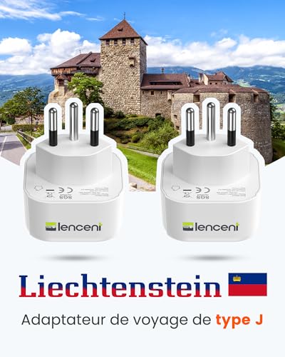 Detalle 1 de LENCENT Adaptateur France-Suisse Type J, lot de deux avec terre et sécurité enfant