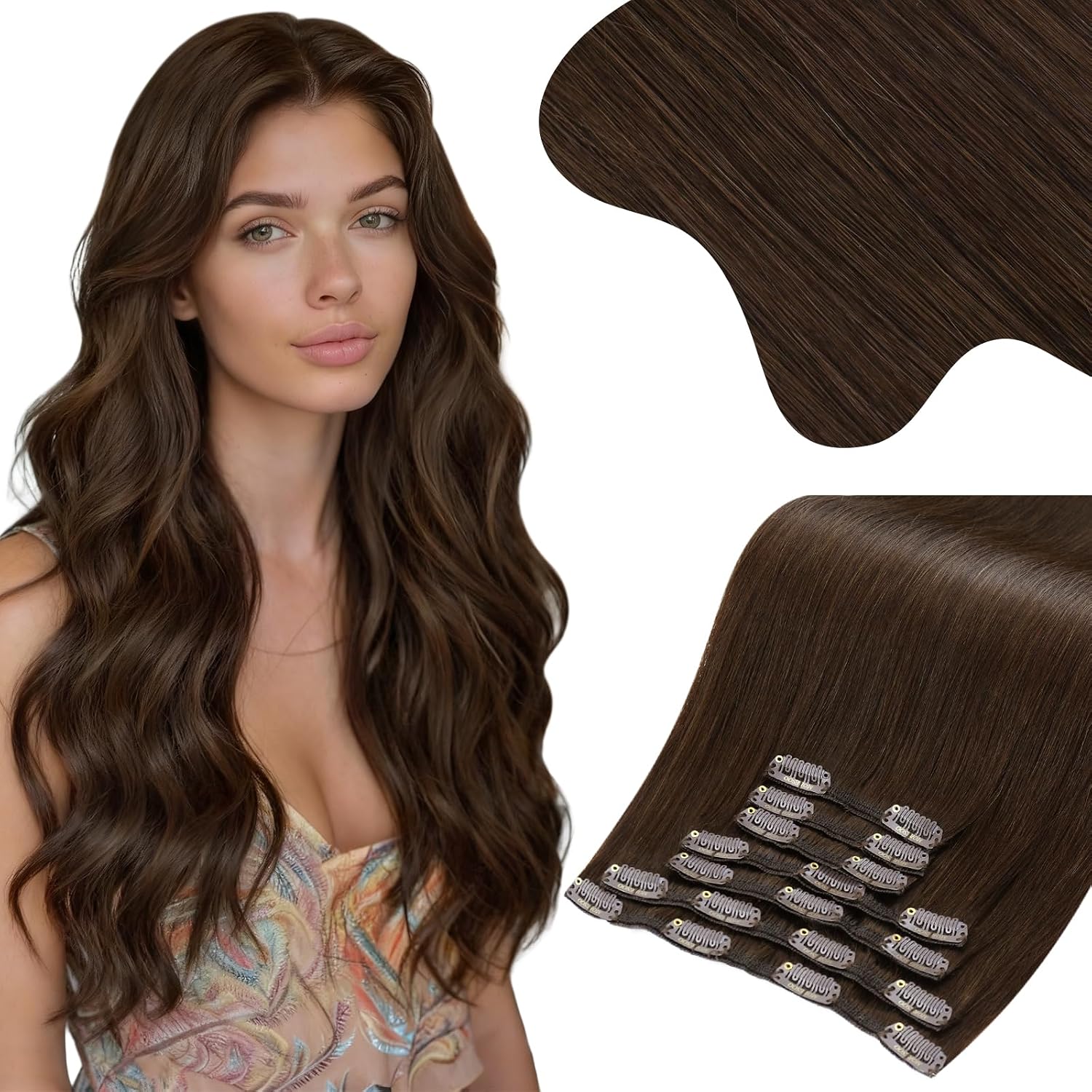 Detalle de Moresoo Extension Capelli Veri Clip 150g Cioccolato Marrone #4 55 cm – 7pz
