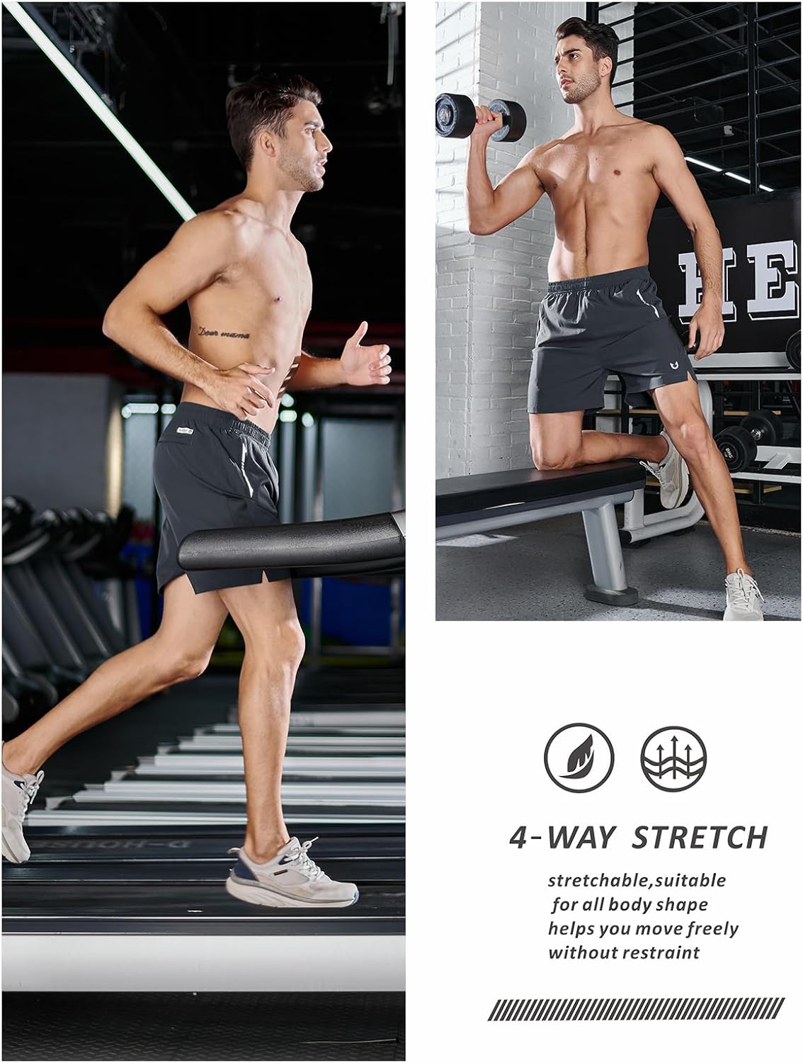 Detalle de NORTHYARD Men's 5"/7"/9" Running Athletic Shorts — Lightweight, Quick-Dry with 3 ZIP Pockets