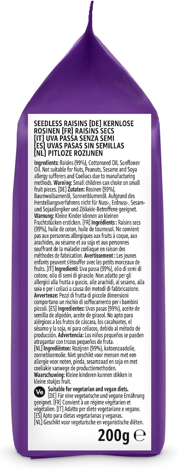 Detalle de by Amazon UVA PASSA, 200 g – Frutta secca di qualità, confezionata in atmosfera protettiva