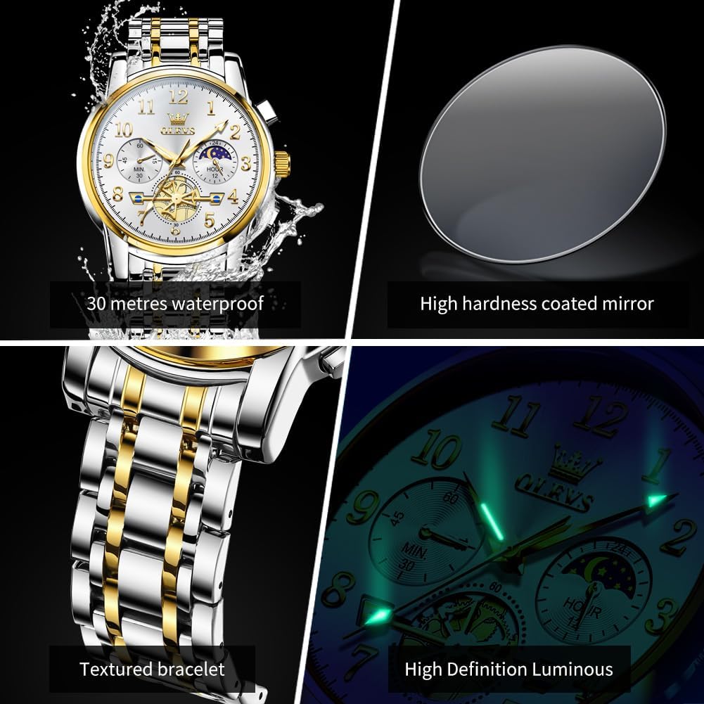 Detalle 1 de OLEVS YKS-S-G2900GJ-JJB-CA Men's Chronograph Watch, Stainless Steel, Large Dial