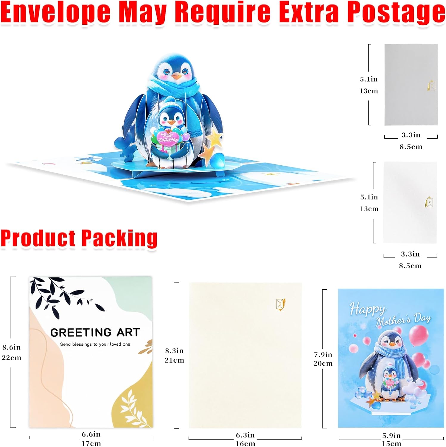 Thumbnail 2 de GREETING ART Penguin Pop-Up Mother’s Day Card, 3D Design, 20 x 15 cm