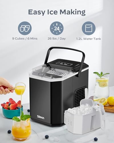 Detalle 2 de Silonn Portable Ice Maker Countertop — 9 Bullet Ice Cubes in 6 Minutes, 12 kg Daily Capacity