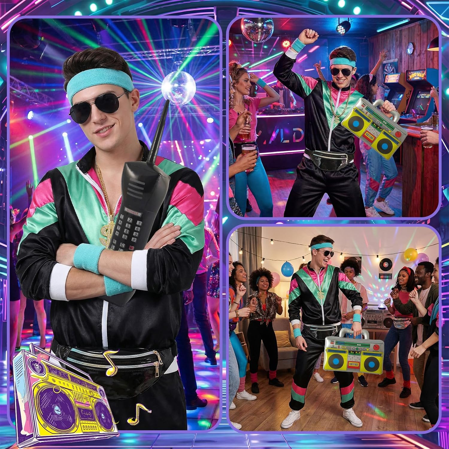 Thumbnail 6 de Xerteam 80s/90s Fancy Dress Men Set with Accessories – Retro tracksuit style outfit