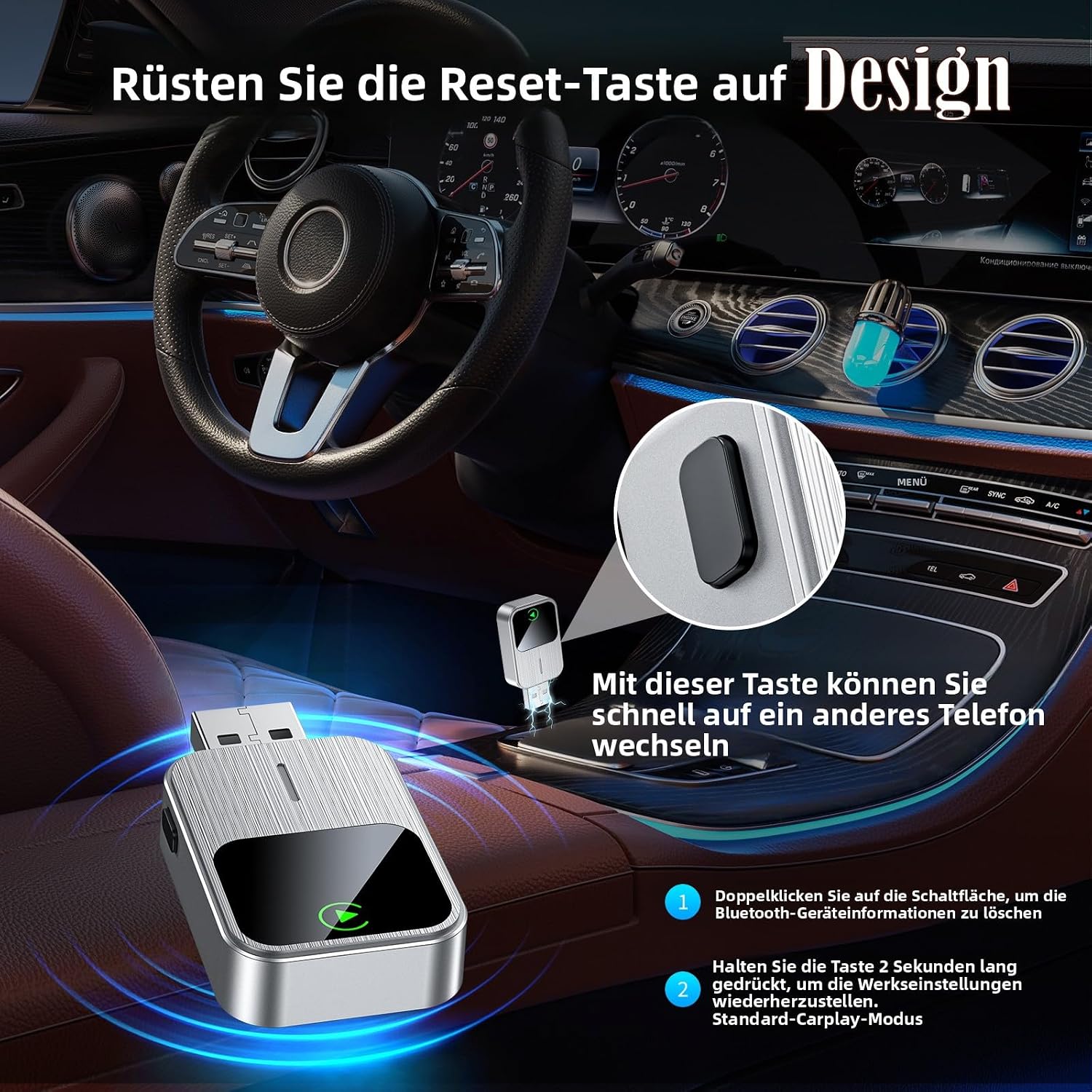Detalle de SOSECCE Wireless CarPlay Adapter für iPhone (Plug & Play) – kabellose CarPlay-Nutzung im Auto