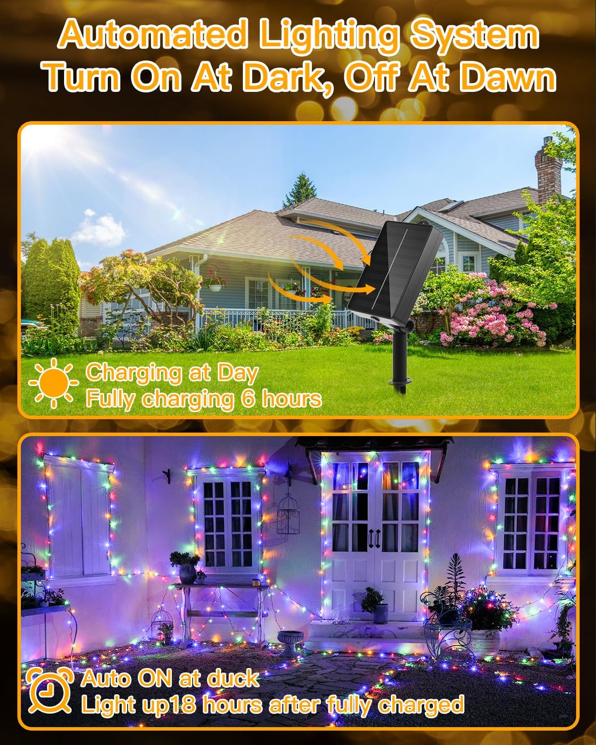 Detalle 2 de Ollny Solar Lights Outdoor Garden 20m 200 LED Fairy Lights (Multicolour) with 8 Modes