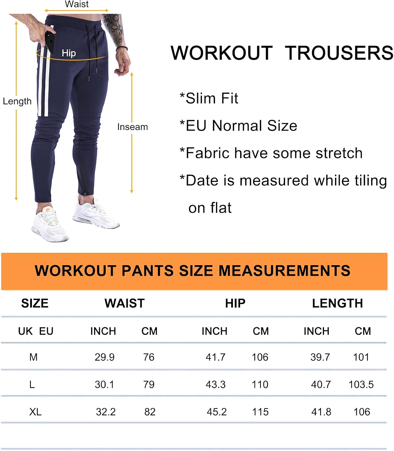 Thumbnail 6 de Suwangi pantaloni tuta uomo slim fit per palestra e running con righe e tasche con zip