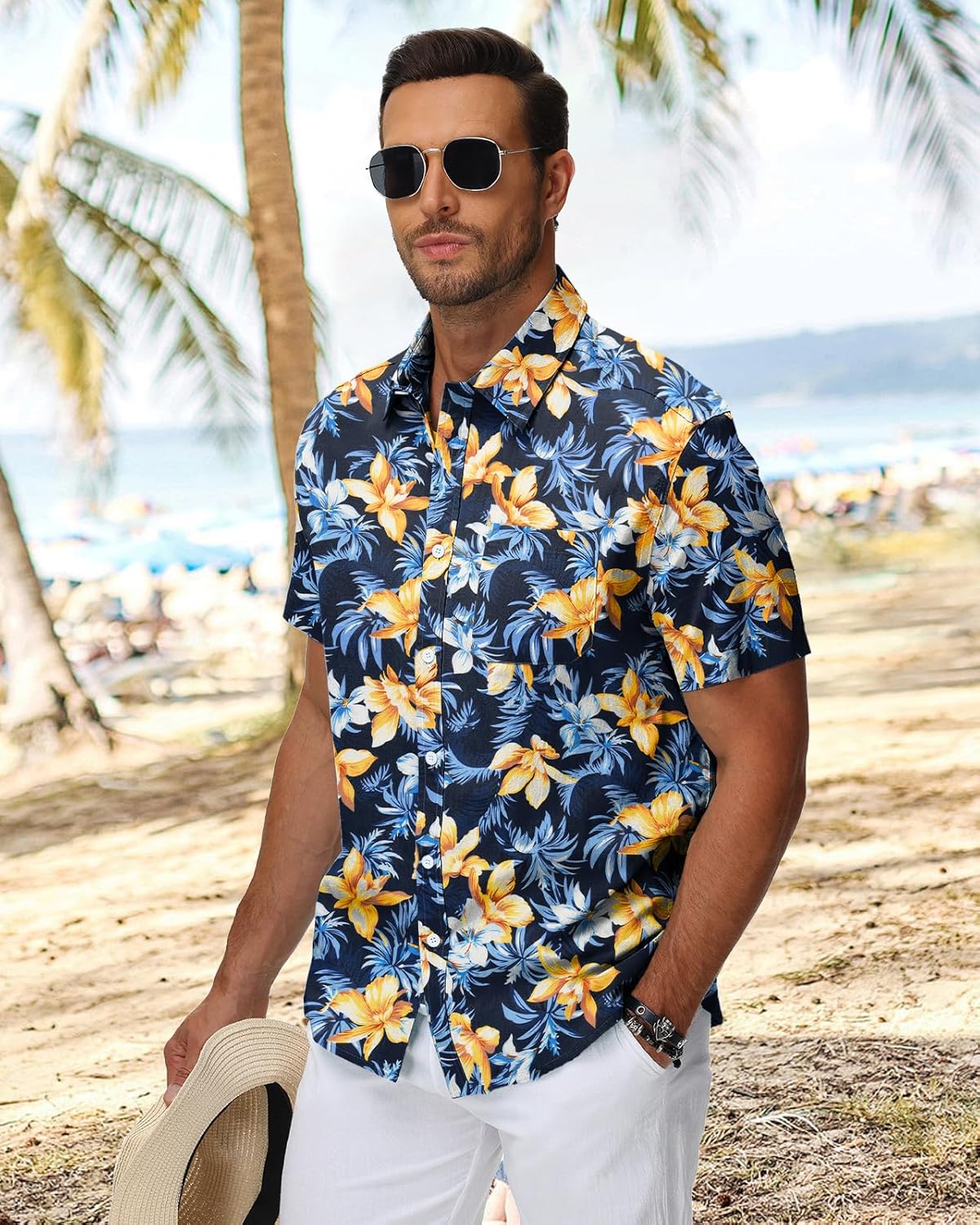 Thumbnail 2 de HMIYA Hawaii Hemd für Herren – 100% Baumwolle, Unisex, Kurzarm, Brusttasche, Knopfverschluss