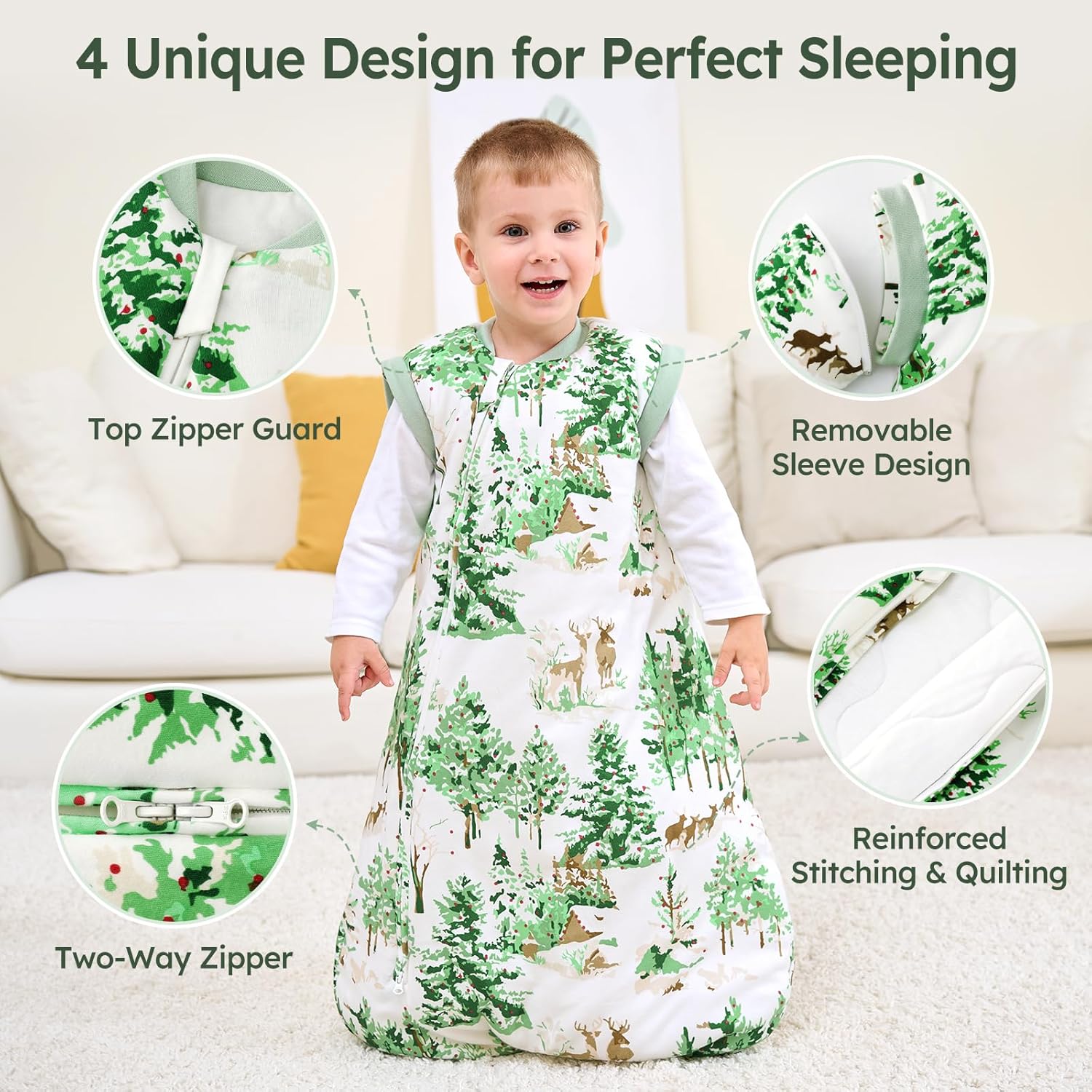 Thumbnail 2 de Unnivoll Winter-Schlafsack Baby 3,5 Tog (18–36 Monate) mit abnehmbaren Ärmeln, Baumwolle
