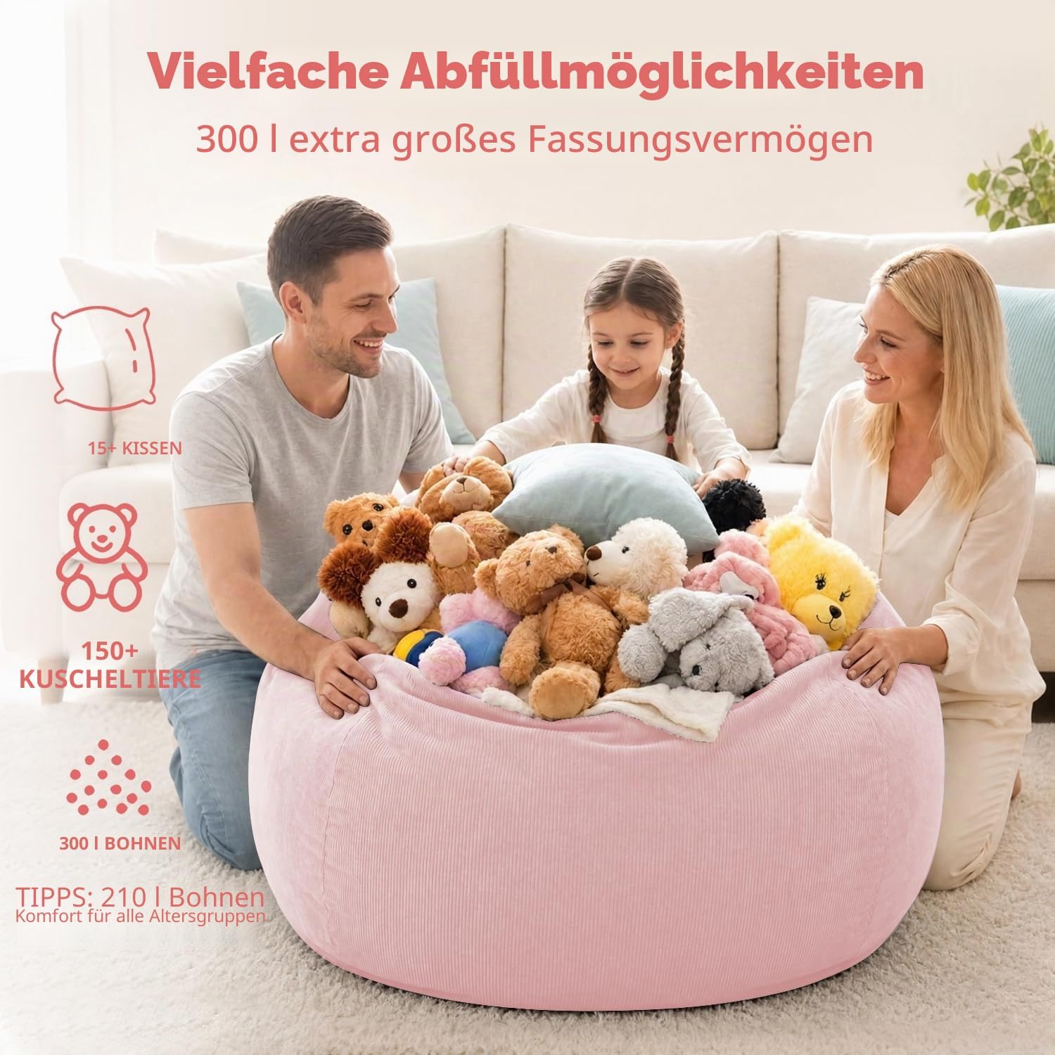 Detalle de Nobildonna Sitzsackstuhl für Kinder und Erwachsene (nur Bezug) aus Premium-Kordsamt, 110 x 89 cm