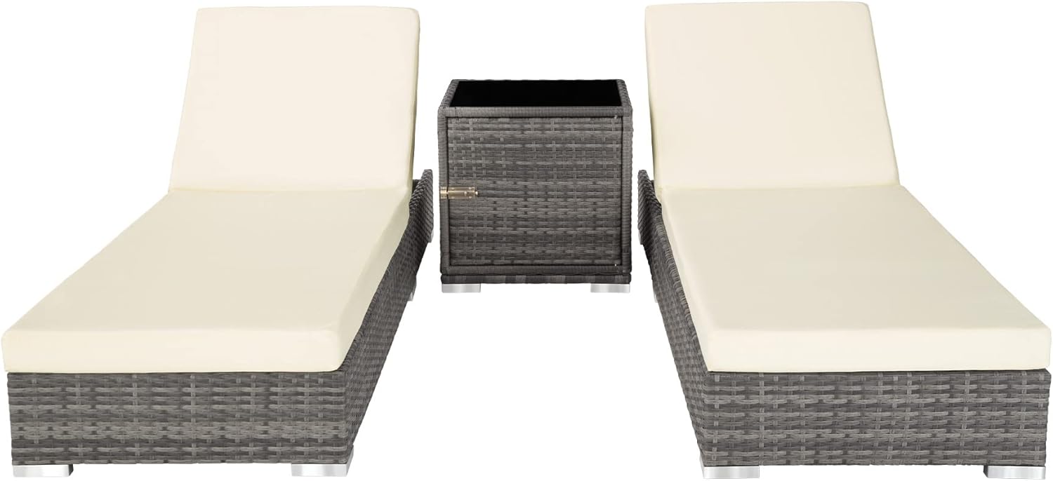 Thumbnail 3 de tectake® 2er Garten Lounge Sonnenliegen-Set mit Tisch (2er Set, grau)