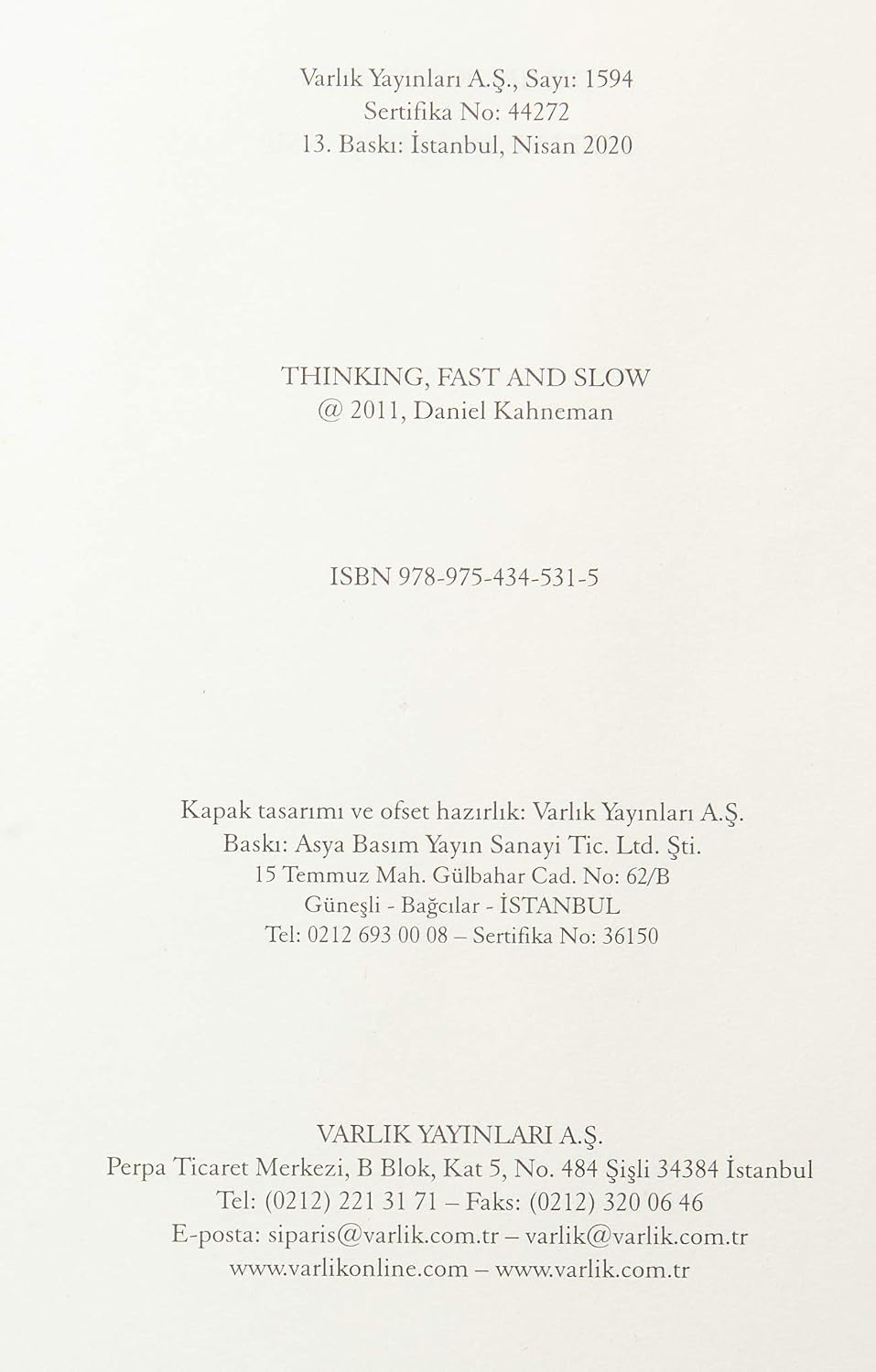 Thumbnail 2 de Hizli ve Yavas Düsünme – książka Varlik Yayinlari, 13,8 × 3,5 × 19,5 cm