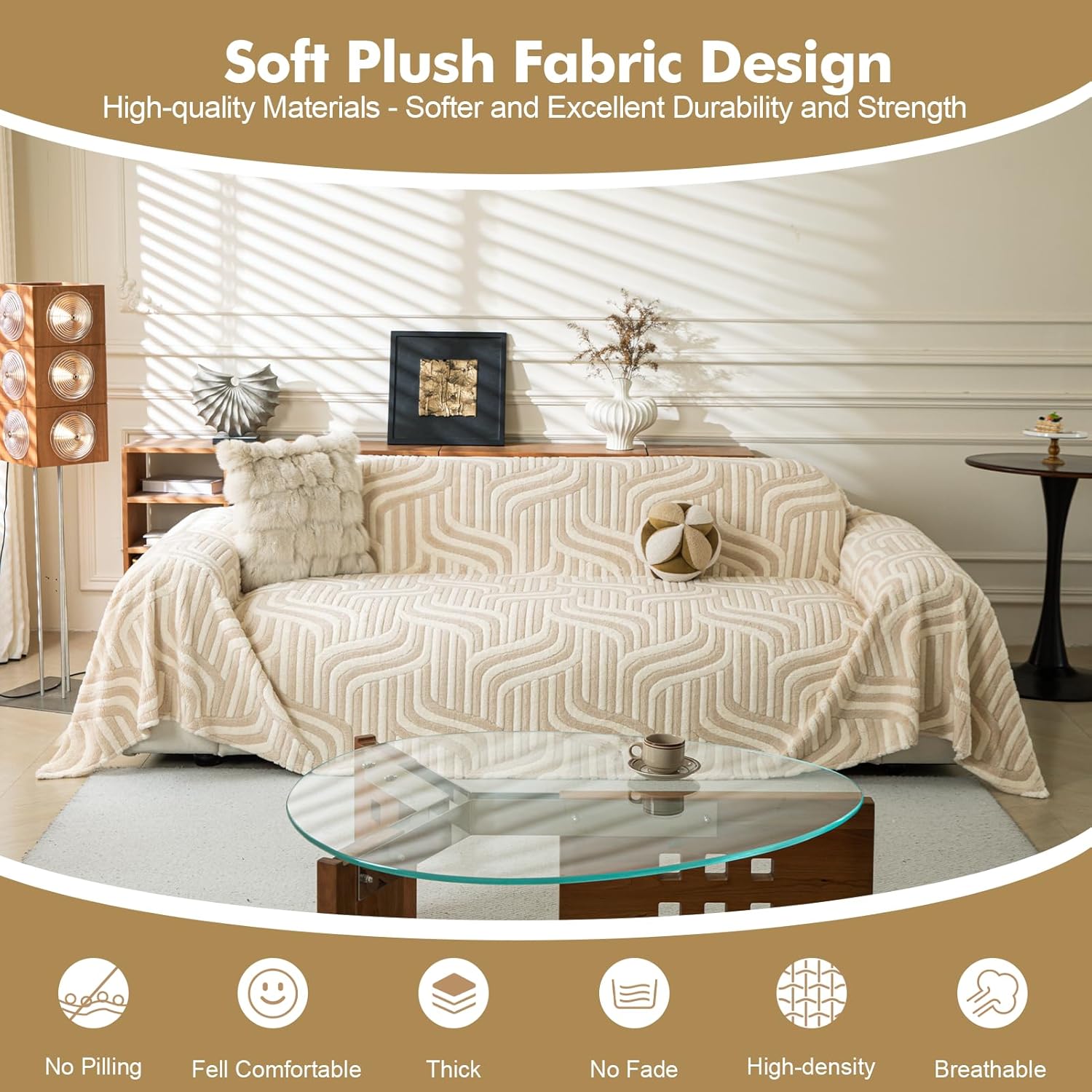 Thumbnail 1 de Housse de canapé WEYOND en peluche douce antidérapante (brun clair) 180 × 260 cm