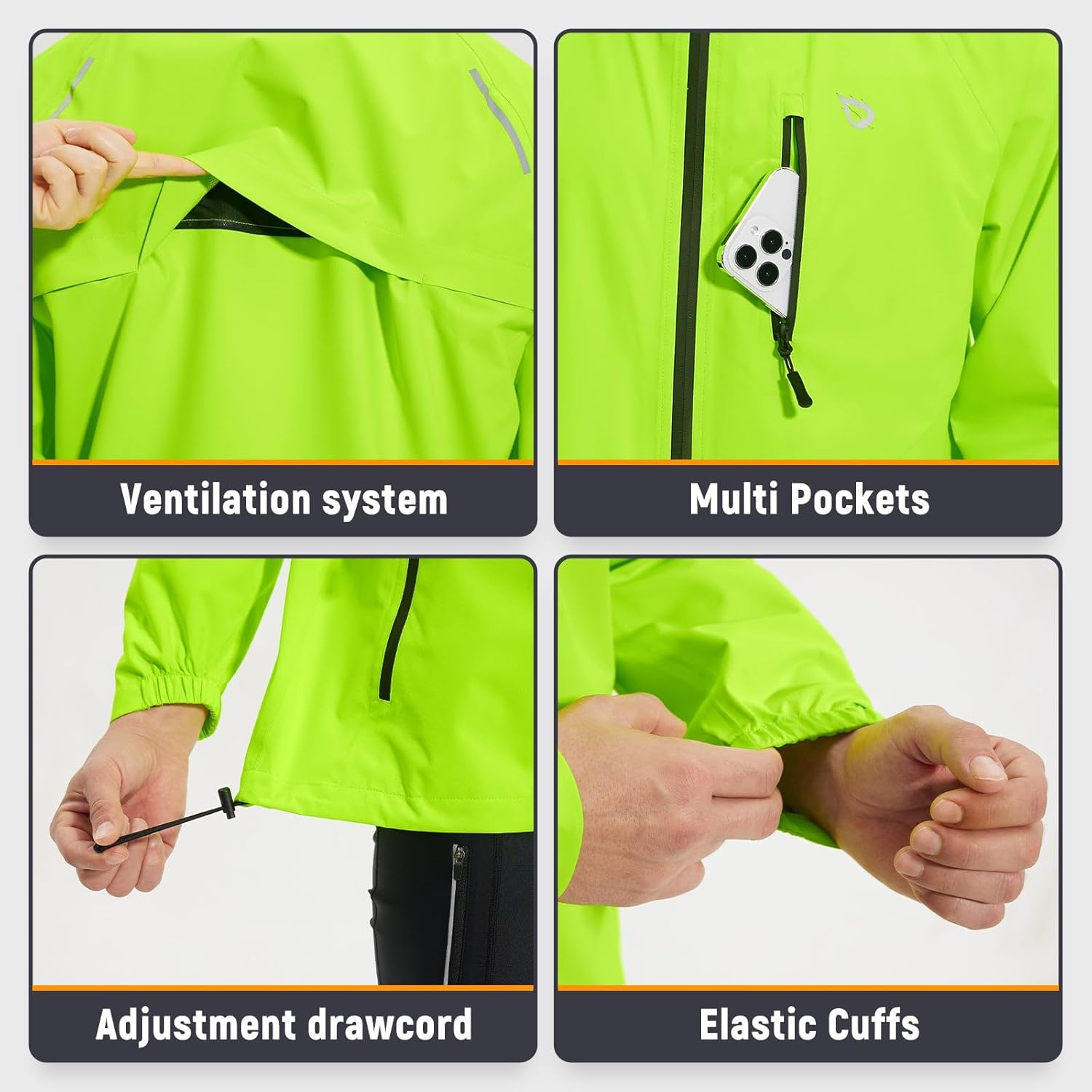 Detalle 2 de baleaf Herren Regenjacke – Wasserdichte Fahrradjacke mit Kapuze, atmungsaktiv 10000 mm