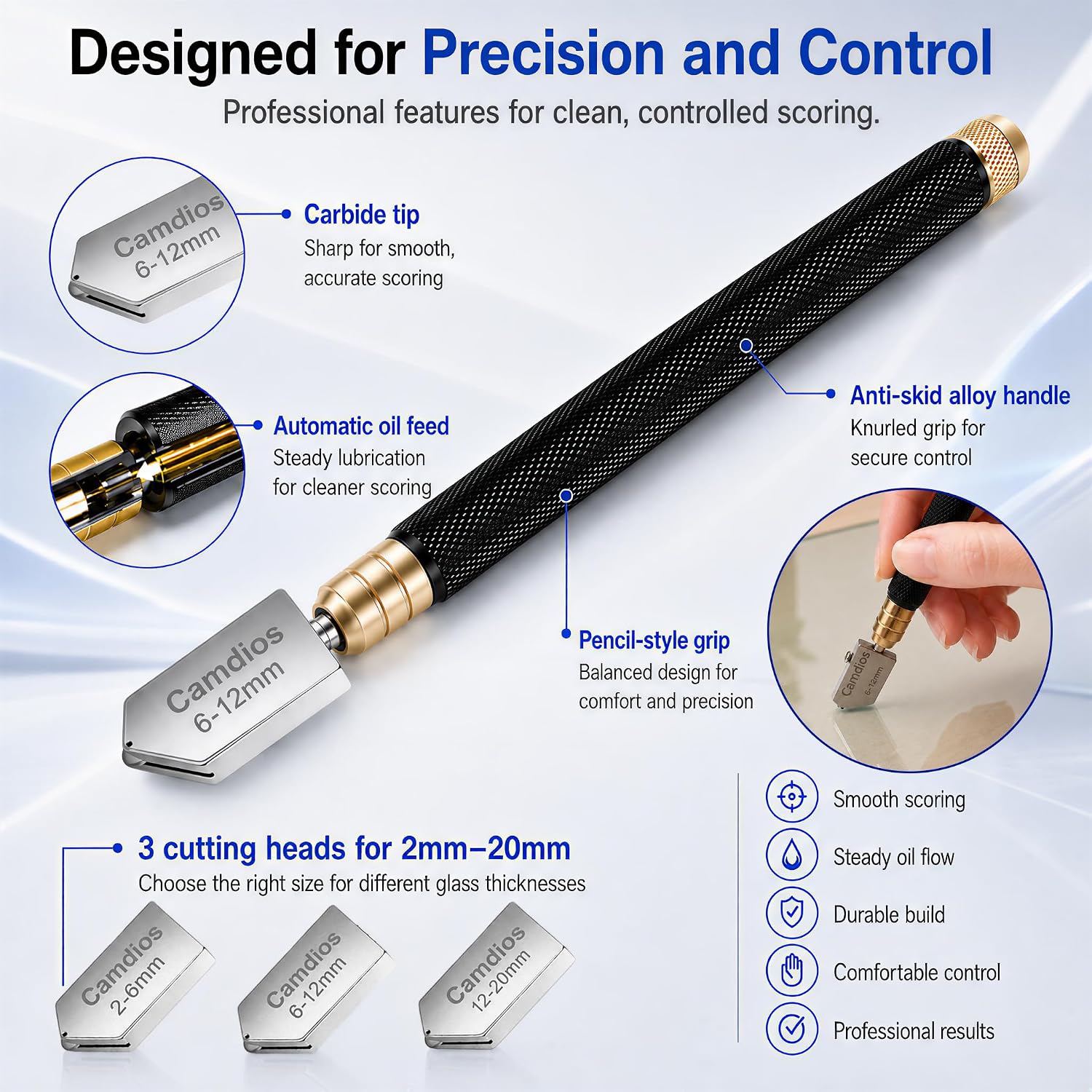 Thumbnail 4 de Camdios Glass Cutter 01, Oil-Feed Carbide Cutter with 3 Heads for 2–20 mm