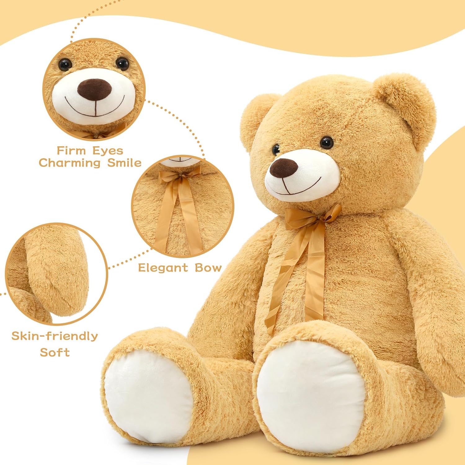 Detalle de MorisMos Orso Peluche Gigante 130 cm – XXL Marrone Chiaro: Compagno Morbido e Daffesso per Regali e Decorazioni
