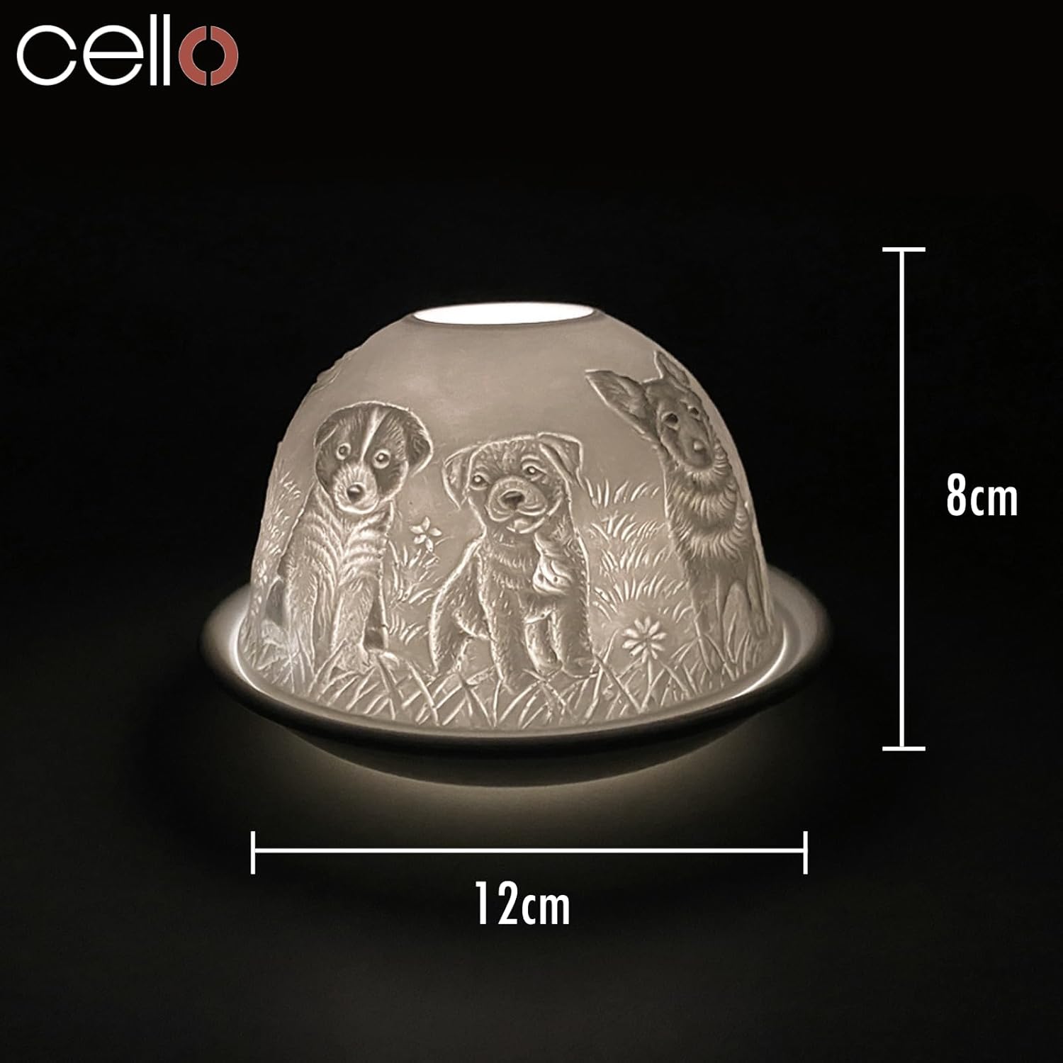 Thumbnail 1 de Cello Porcelain Tealight Holder Dome with 3D Projection – Puppies Dog Lovers Design