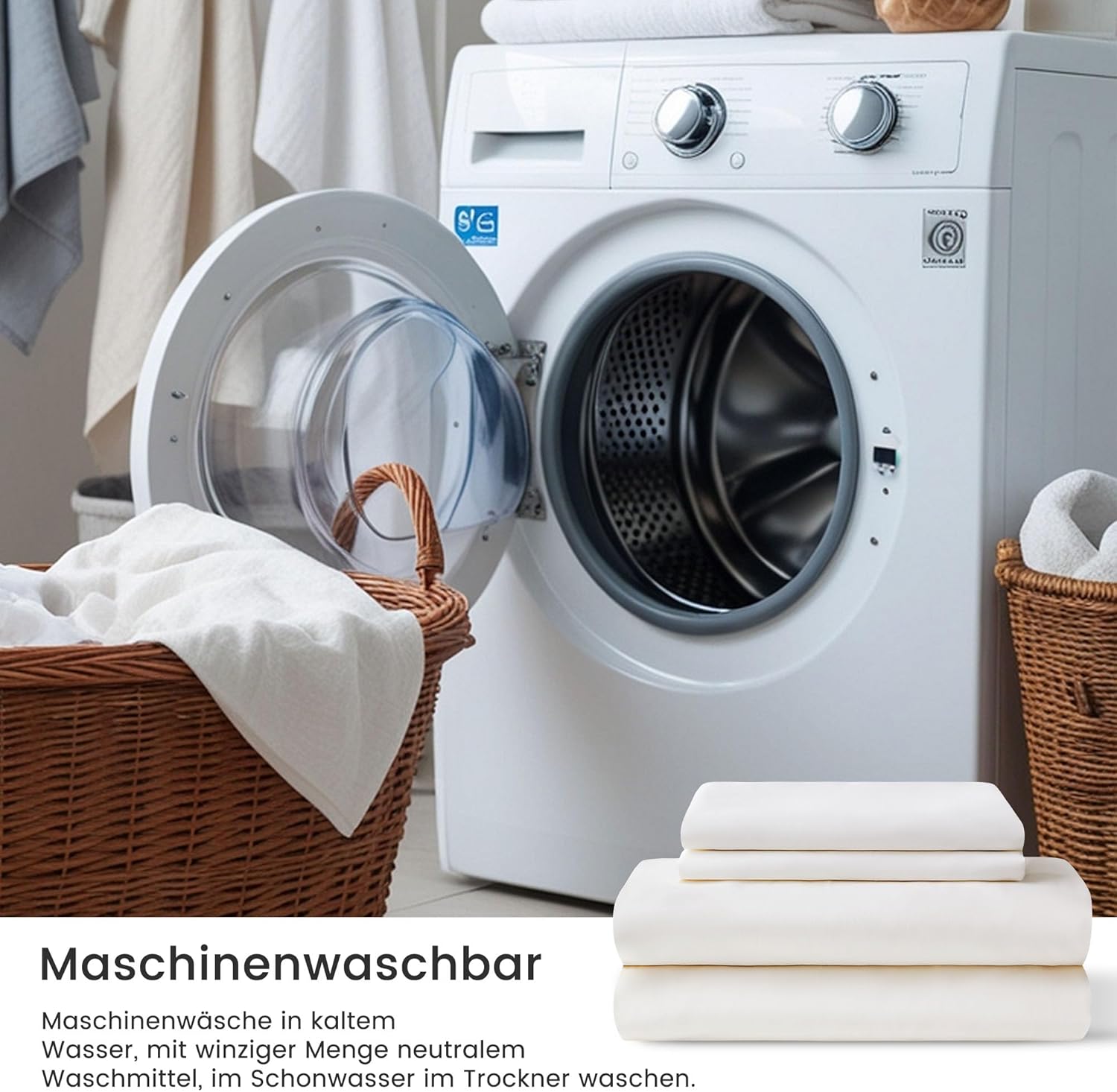 Thumbnail 4 de Ensemble housse de couette Sonive en satin de coton (400 fils) 155 x 220 cm, 2 taies 80 x 80 cm – Blanc