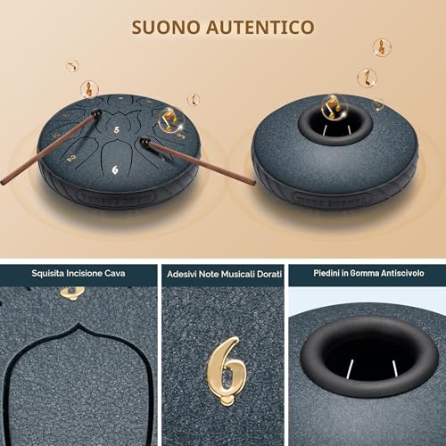 Detalle 2 de CAHAYA Steel Tongue Drum 6 Pollici 11 Note – per Bambini Principianti