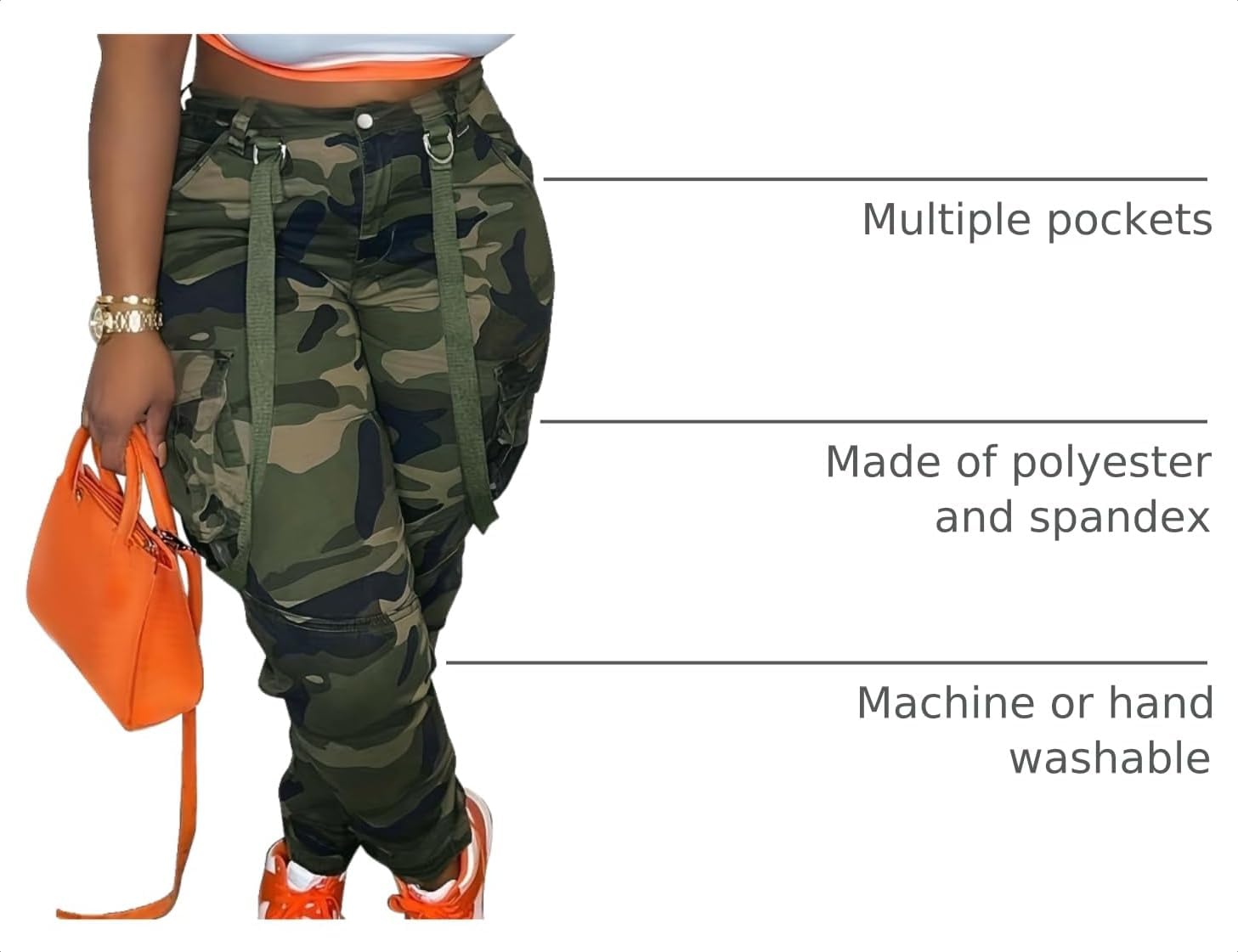 Detalle de SDNGED Women's Camo Cargo Pants, Polyester-Spandex