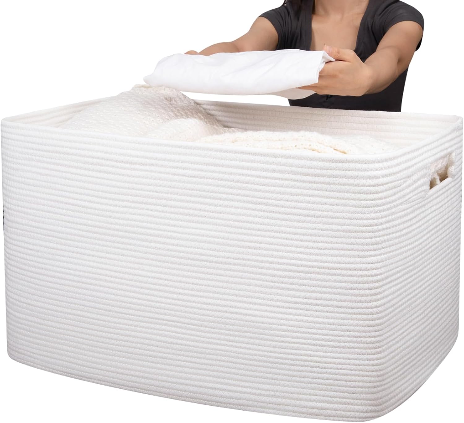 Detalle de OIAHOMY FSB-A-C-110L XXXLarge Cotton Rope Storage Basket, 118L, White