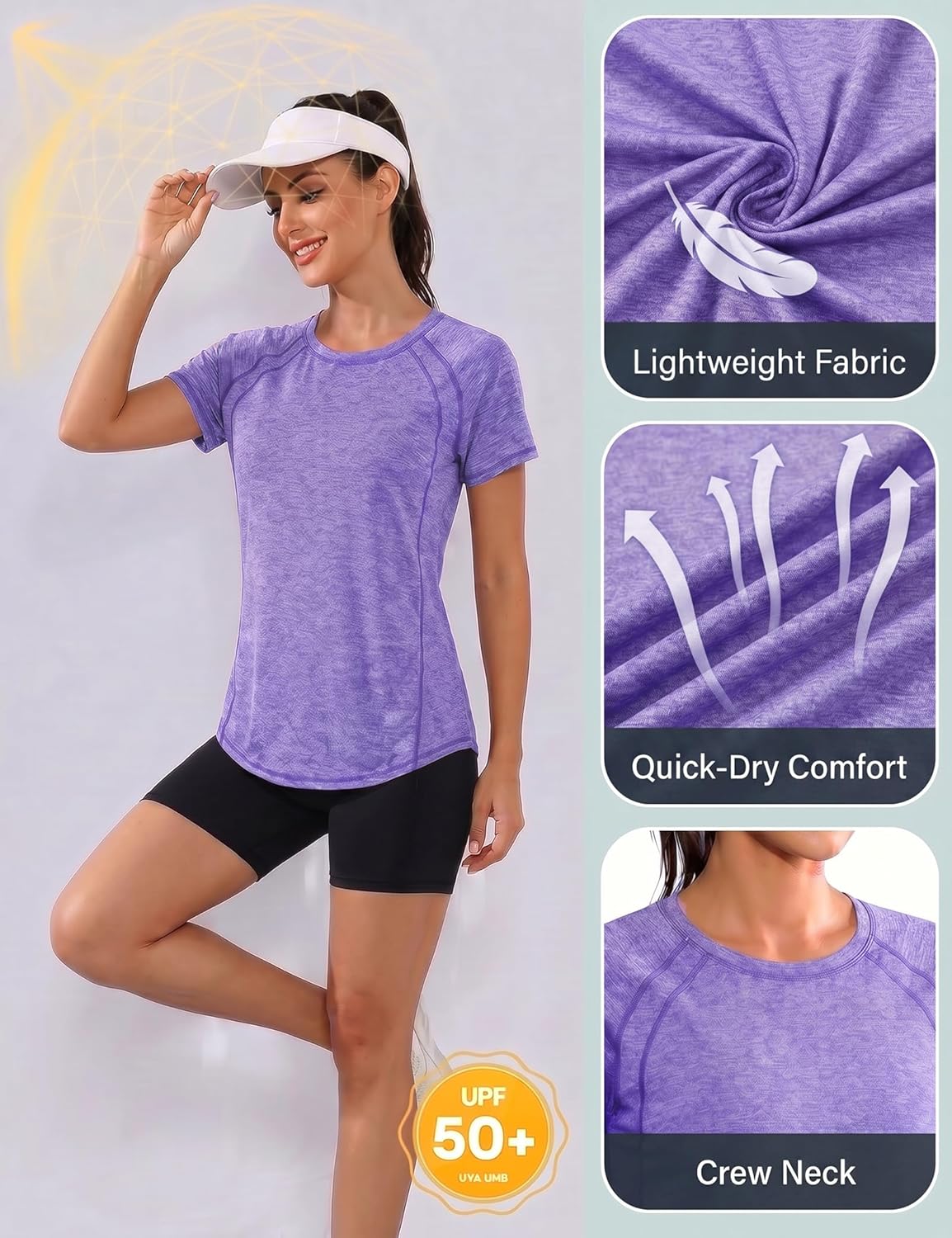 Detalle de Gyabnw UV-Schutz Funktionsshirt Damen – atmungsaktives Kurzarm-Laufshirt mit UV-Schutz