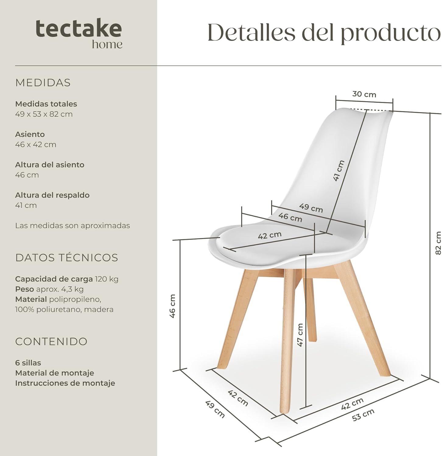 Thumbnail 2 de tectake Sillas de Comedor diseño nórdico 6 unidades