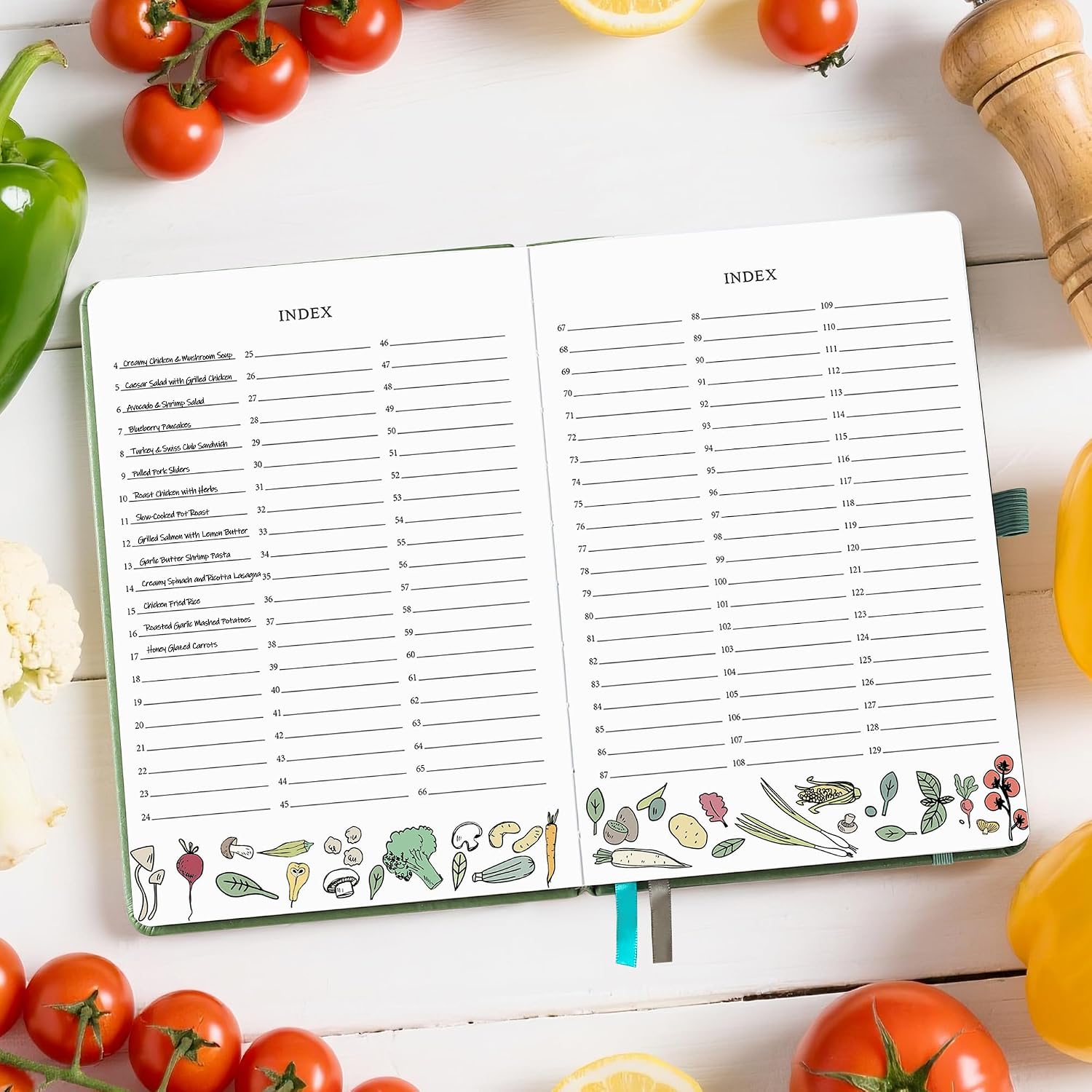 Detalle de ZXHQ Blank Recipe Book (A5 Sage Green) – Hardcover journal for up to 124 recipes with thick 120gsm paper