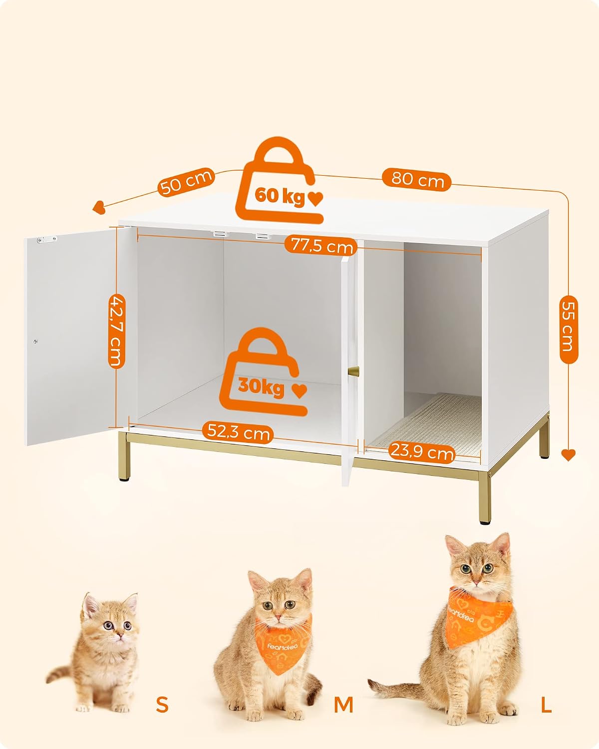 Detalle de Feandrea Bryan Collection PCL007W01 Cat Litter Box Enclosure, Cloud White and Pale Gold